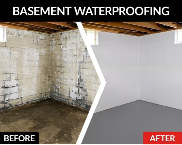 Basement Waterproofing before/after